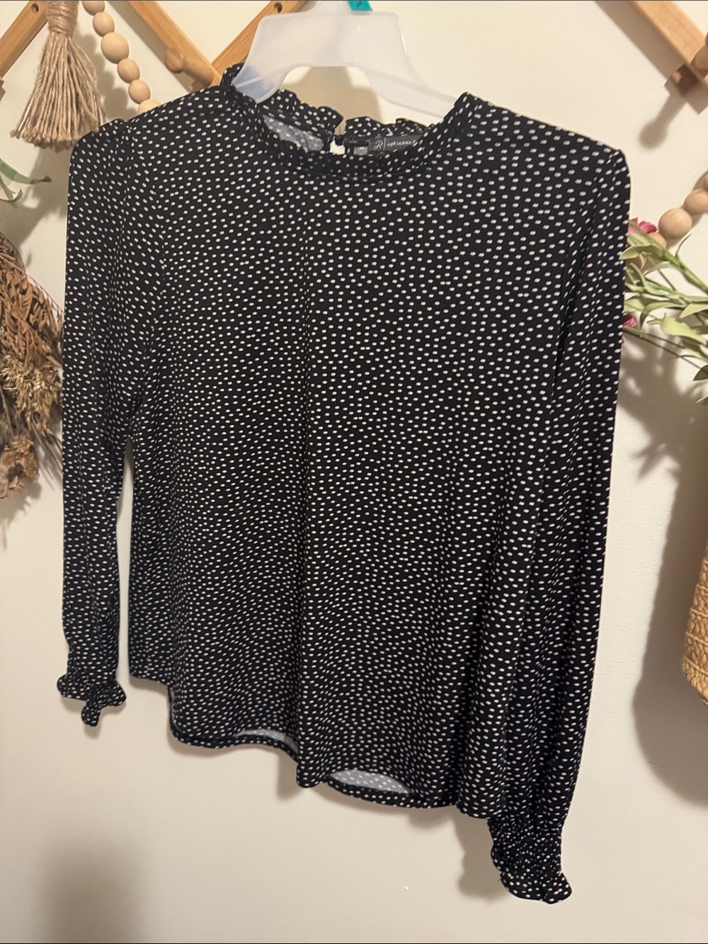 Adrianna Papell Black Blouse with White Polka Dots